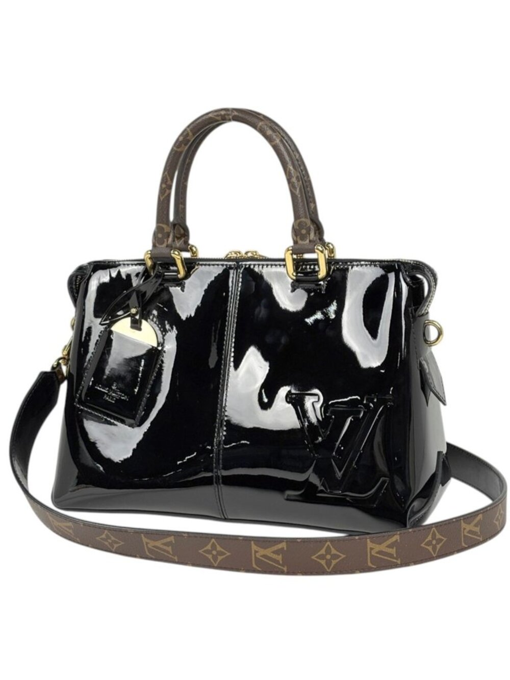 Louis Vuitton Tote Miroir Handbag 2-Way Patent Vernis Black